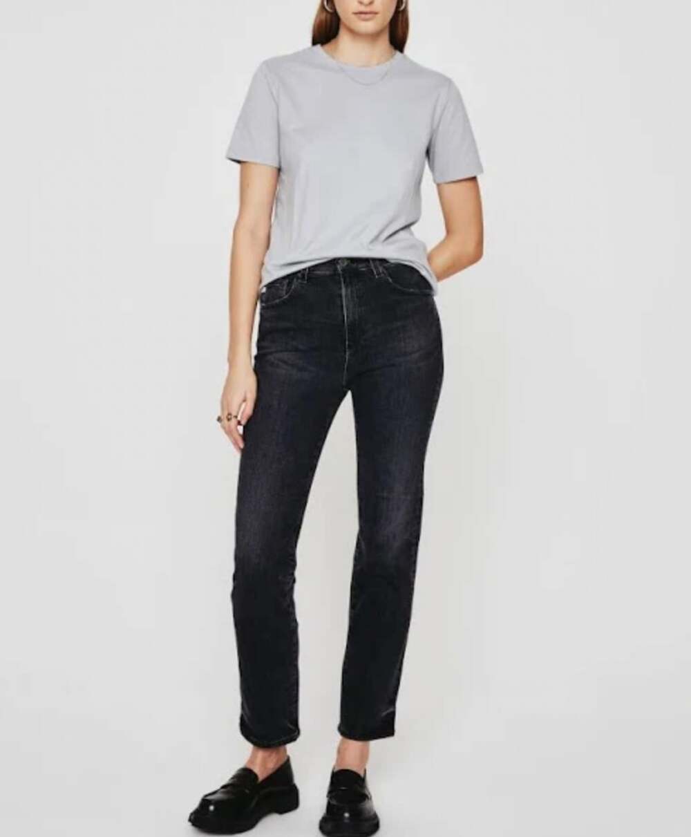 AG ADRIANO GOLDSCHMIED Saige Straight Leg Jeans Size 27 US 4 Black Charcoal NWT
